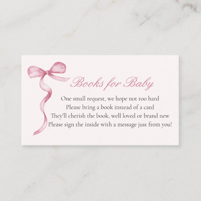 Pink Bow Baby Library Request Enclosure Card (Front)