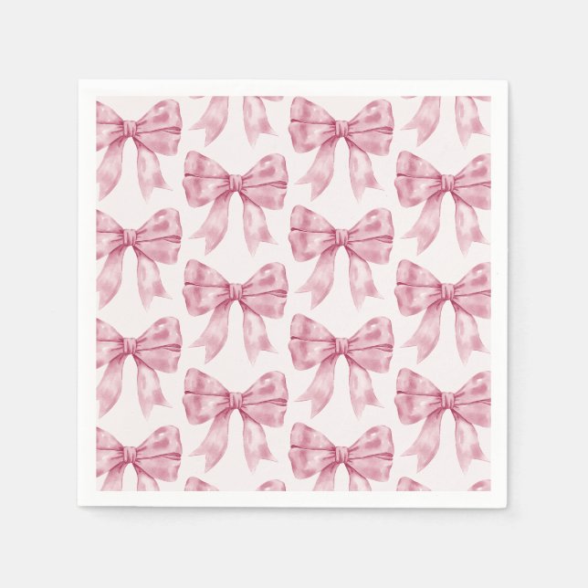 Pink Bow Baby or Bridal Shower, Birthday Party Napkin (Front)