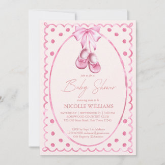 Pink bow baby shoes coquette elegant baby shower invitation