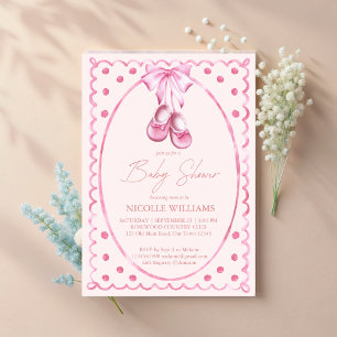 Pink bow baby shoes coquette elegant baby shower invitation