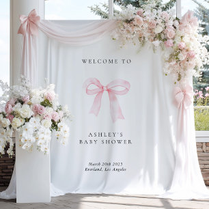 Pink Bow Baby Shower Backdrop Tapestry