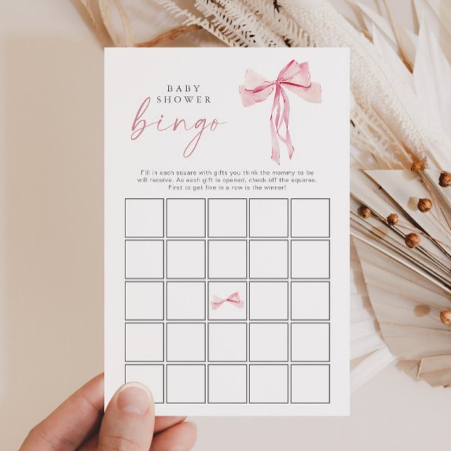 Pink Bow Baby Shower Bingo Blush Ribbon Girl Game  (Creator Uploaded)