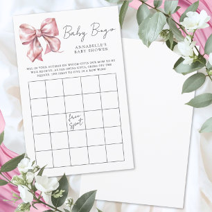 Pink Bow Baby Shower Bingo Game