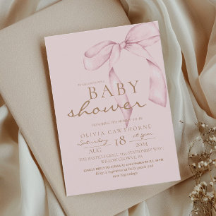 Pink Bow Baby Shower Blush Pink Invitation