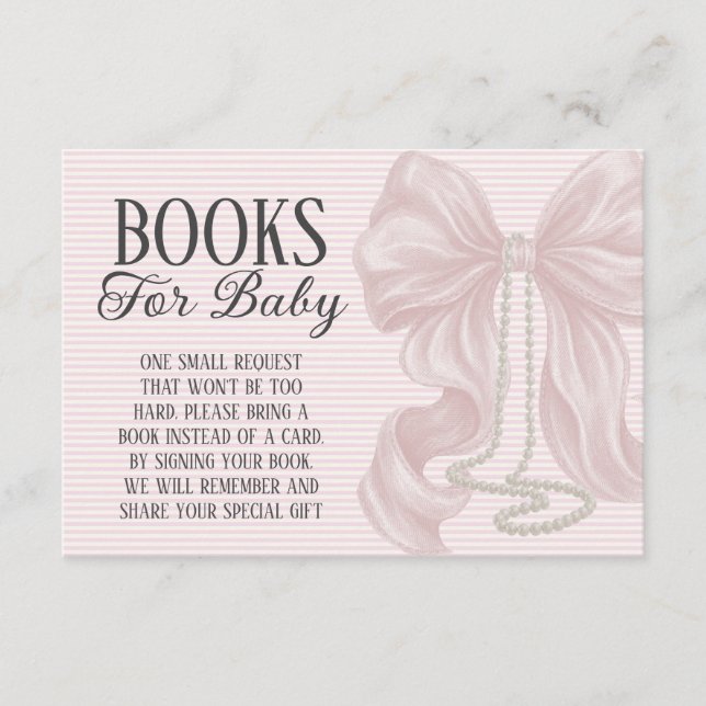 Pink Bow Baby Shower Books For Baby Enclosure Card (Front)