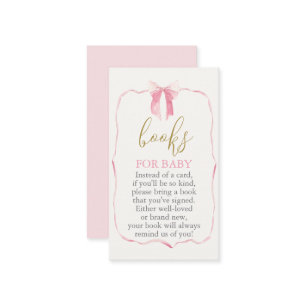 Pink Bow Baby Shower Books for Baby Enclosure Card