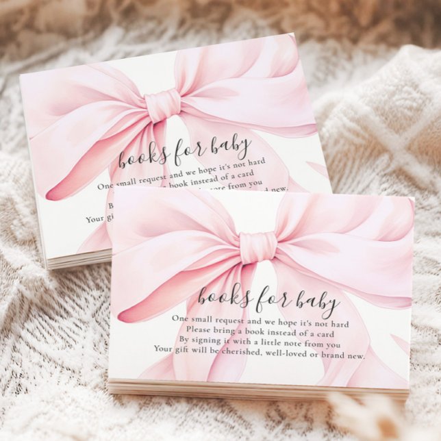 Pink Bow Baby Shower Books for Baby Enclosure Card (Creator Uploaded)