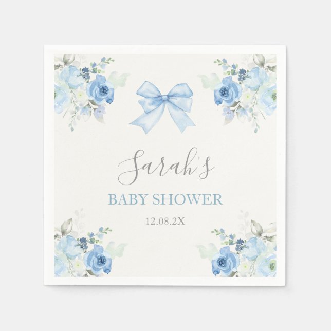 Pink Bow Baby Shower Boy Napkin (Front)