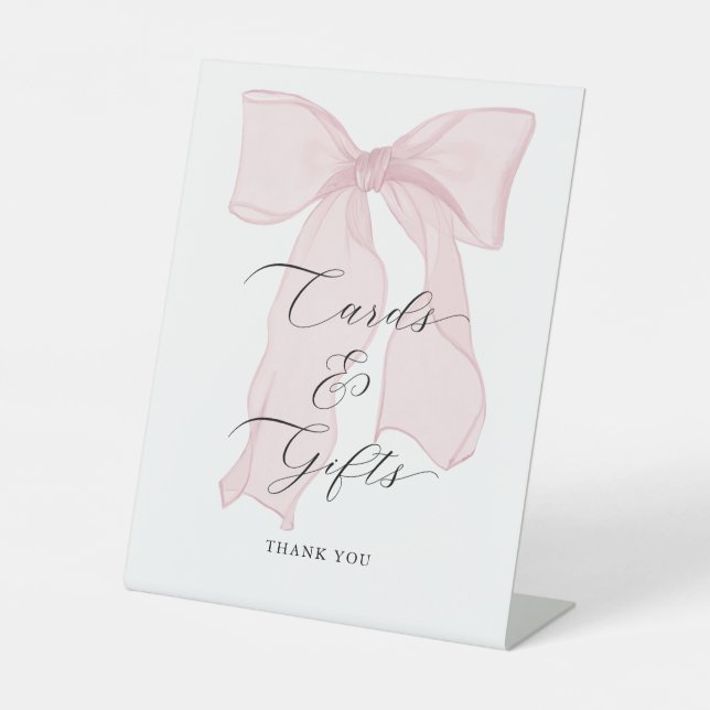 Pink Bow Baby Shower Cards and Gifts Pedestal Sign (Front)
