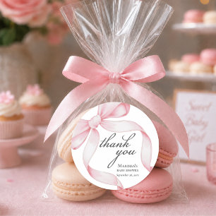 Pink Bow Baby Shower Classic Round Sticker