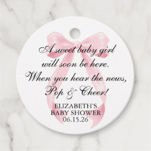 Pink Bow Baby Shower Coquette Champagne Favour Tags