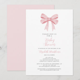 Pink Bow Baby Shower Coquette Girly Elegant Pastel Invitation