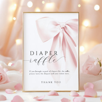 Pink Bow Baby Shower Diaper Raffle Table Sign