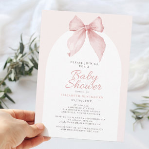 Pink Bow Baby Shower Elegant Girly Gingham Check Invitation