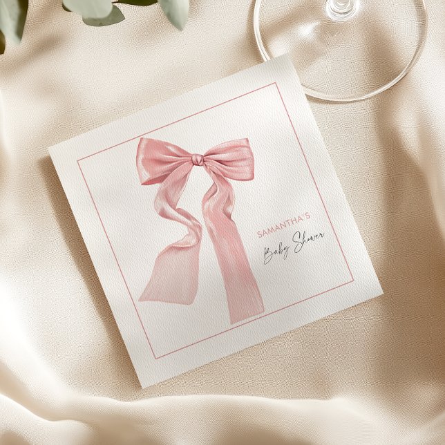Pink Bow Baby Shower Elegant Paper Napkin (Creator Uploaded)