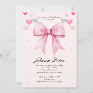 Pink Bow Baby Shower   Elegant Watercolr Invitation