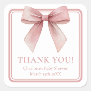 Pink Bow Baby Shower Favor Thank You Stickers