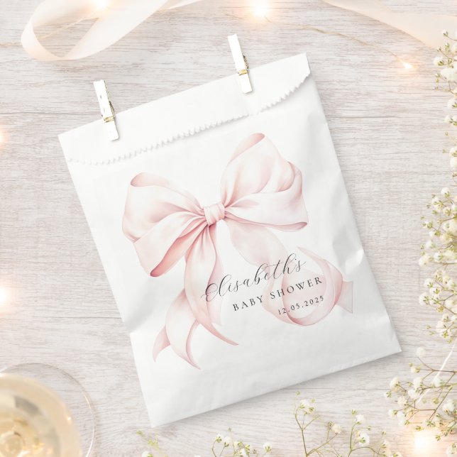 Pink Bow Baby Shower Favour Bag (Clipped)