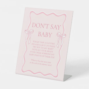 Pink Bow Baby Shower Game Don't Say Baby  Pedestal Sign