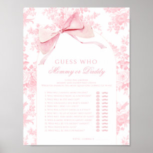 Pink Bow Baby Shower Game Guess Who Mommy Daddy Poster