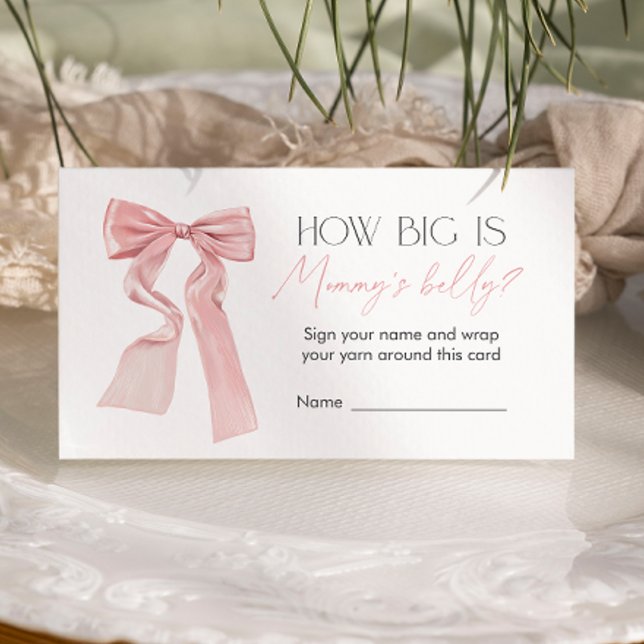 Pink Bow Baby Shower Game How Big is Mommy’s belly Enclosure Card (Creator Uploaded)