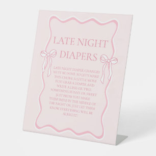 Pink Bow Baby Shower Game Late Night Diapers Pedestal Sign