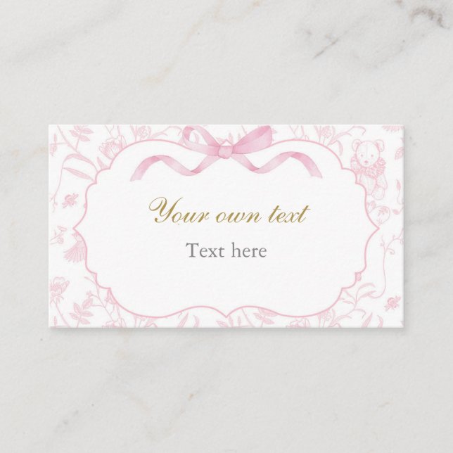 Pink Bow Baby Shower Girl Custom Enclosure Card (Front)