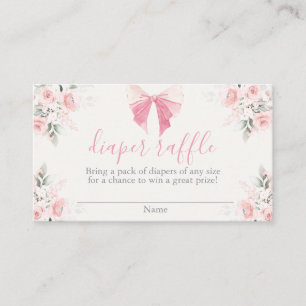 Pink Bow Baby Shower Girl Diaper Raffle Card