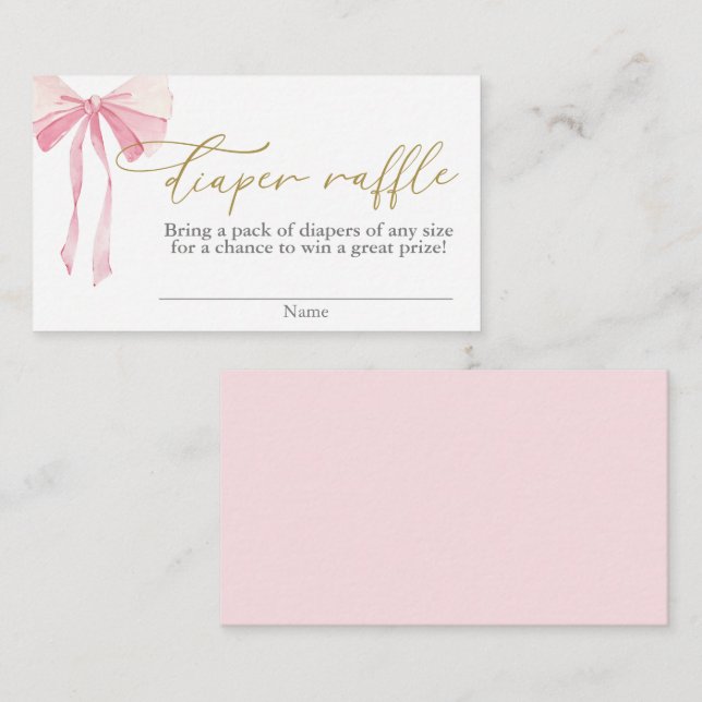 Pink Bow Baby Shower Girl Diaper Raffle Enclosure Card (Front/Back)