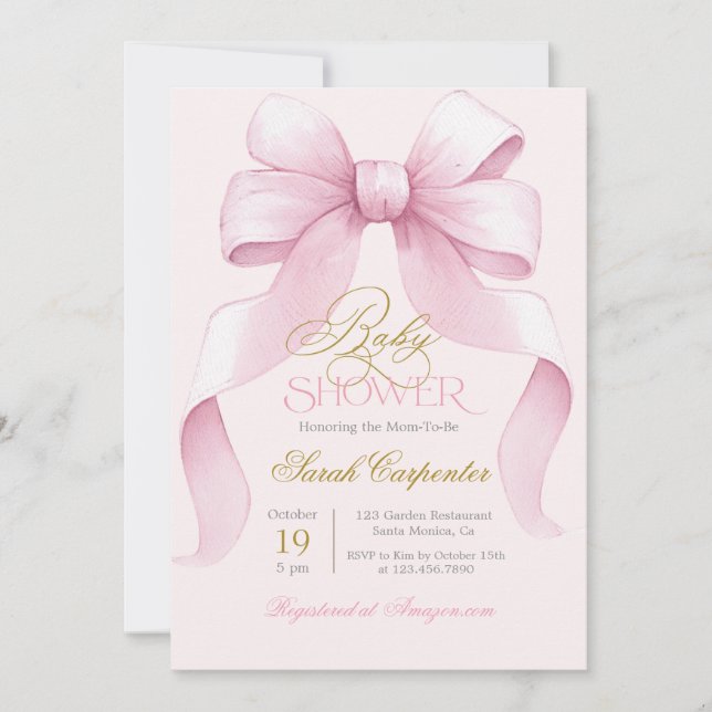 Pink Bow Baby Shower Girl invitation (Front)