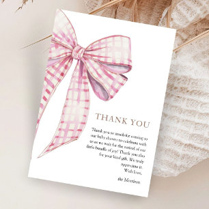 Pink Bow Baby Shower Girl Watercolor Thank You Card