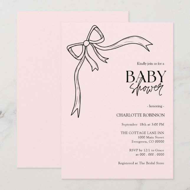 Pink Bow  Baby Shower  Invitation (Front/Back)