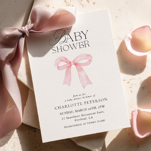 Pink Bow Baby Shower Invitation
