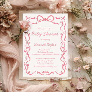 Pink Bow Baby Shower Invitation