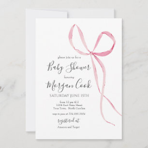 Pink bow baby shower invitation, baby girl shower invitation