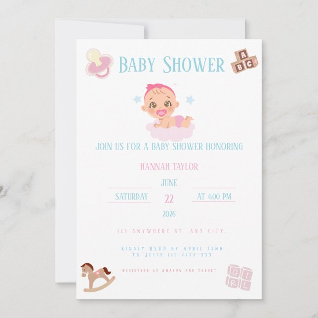 Pink Bow Baby Shower Invitation Customizable (Devant)