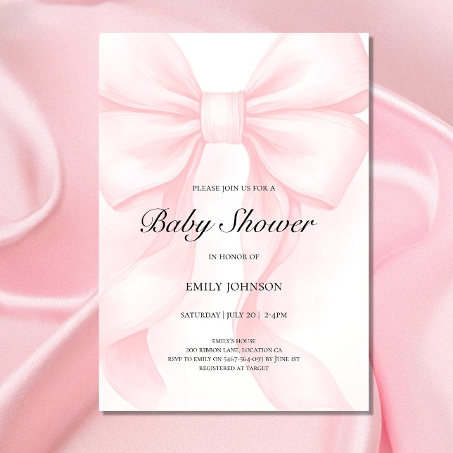Pink Bow Baby Shower Invitation | Elegant Coquette (Créateur téléchargé)