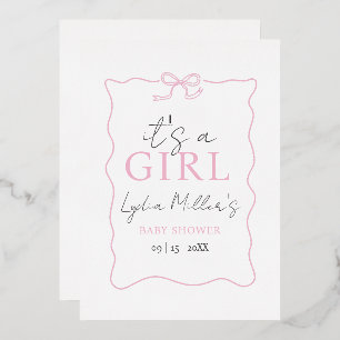 Pink Bow Baby Shower Invitation, Girl Baby Shower