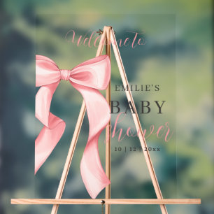 Pink Bow Baby Shower Invitation, Girl Baby Shower Acrylic Sign