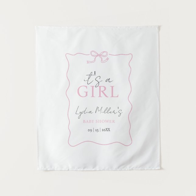 Pink Bow Baby Shower Invitation, Girl Baby Shower Tapestry (Front)