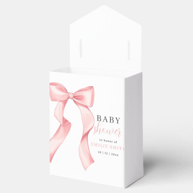 Pink Bow Baby Shower Invitation, Pink Coquette Favor Box (Opened)