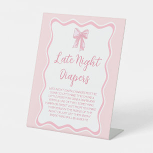 Pink Bow Baby Shower Late Night Diapers Game Pedestal Sign