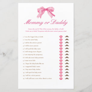 Pink Bow Baby Shower Mommy or Daddy Game