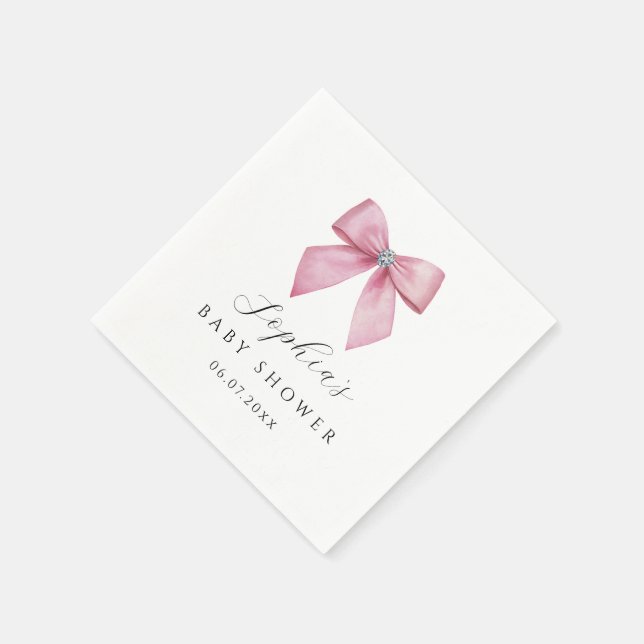 Pink Bow Baby Shower  Napkin (Corner)