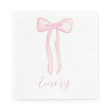 Pink Bow Baby Shower Napkins Customizable 