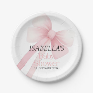 Pink Bow Baby Shower Paper Plate