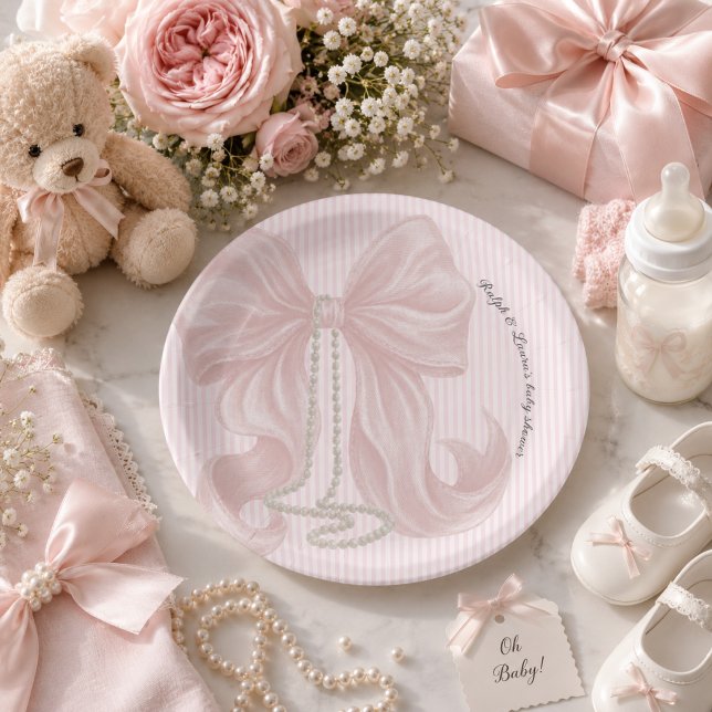 Pink Bow Baby Shower  Paper Plate (Creator Uploaded)