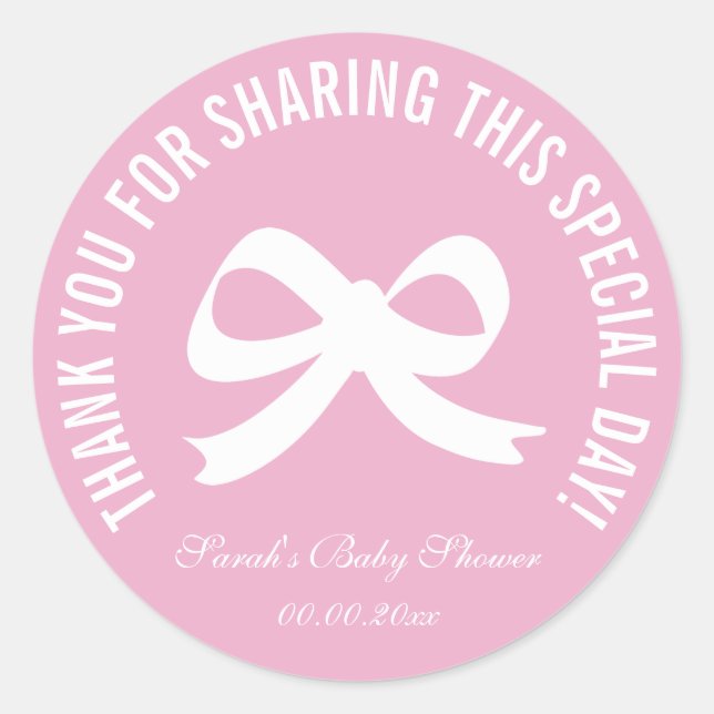 Pink bow baby shower party de faveur merci sticker (Devant)