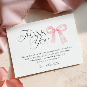 Pink Bow Baby Shower Thank You Card