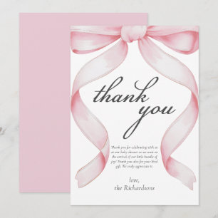 Pink Bow Baby Shower Thank You Card